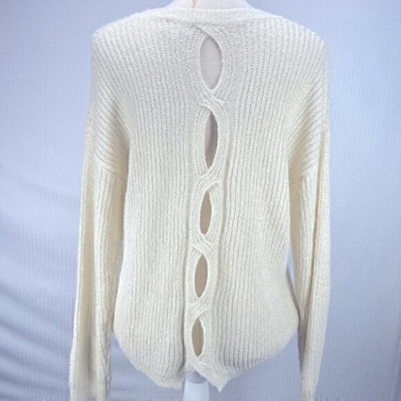 ❄️ Blu Pepper Cable Knit Split Back Crew Neck Long Sleeves Pullover Sweater Sz M - Picture 7 of 10
